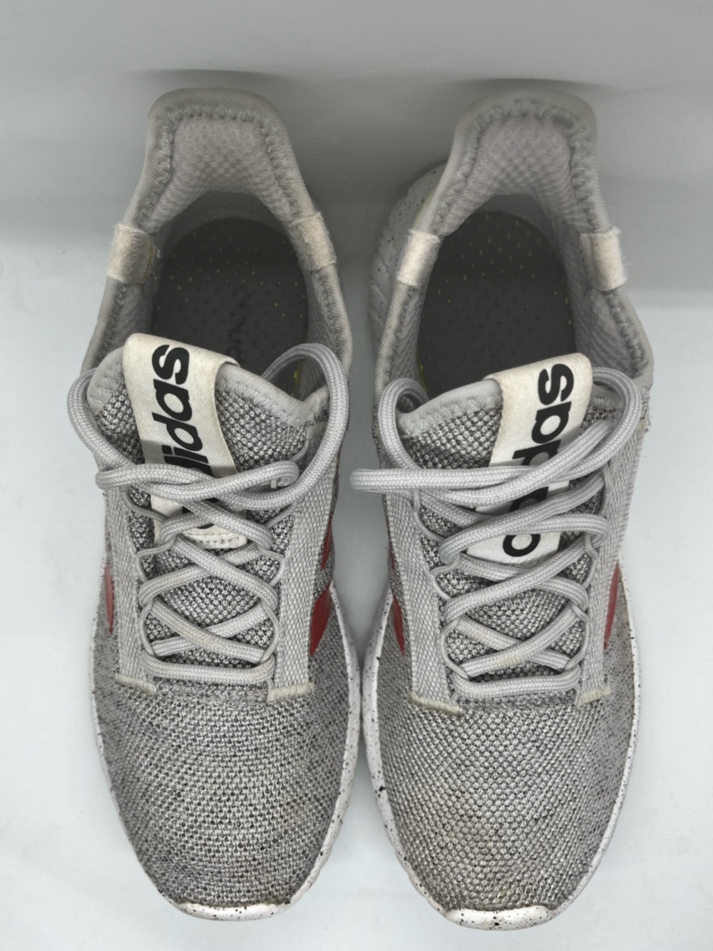 adidas Light Gray Knit Sneakers with Red Accents